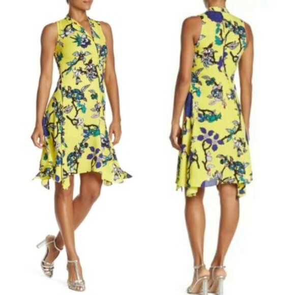 DVF DIANE VON FURSTENBERG Carmen Dress‎ Asymmetrical Floral Semi Sheer 8 - Picture 2 of 6